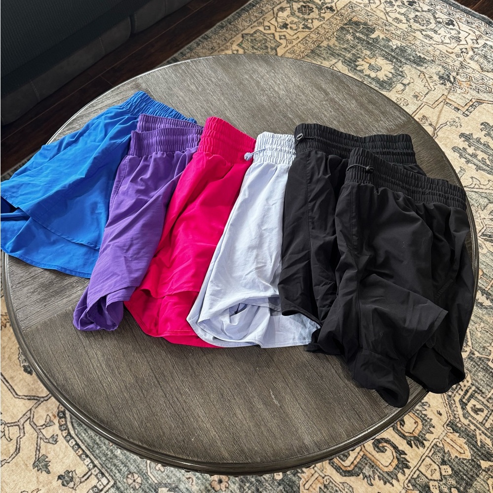Lot of Women’s Athletic Shorts - Black x 2, lilac, hot Pink, Purple, Blue
